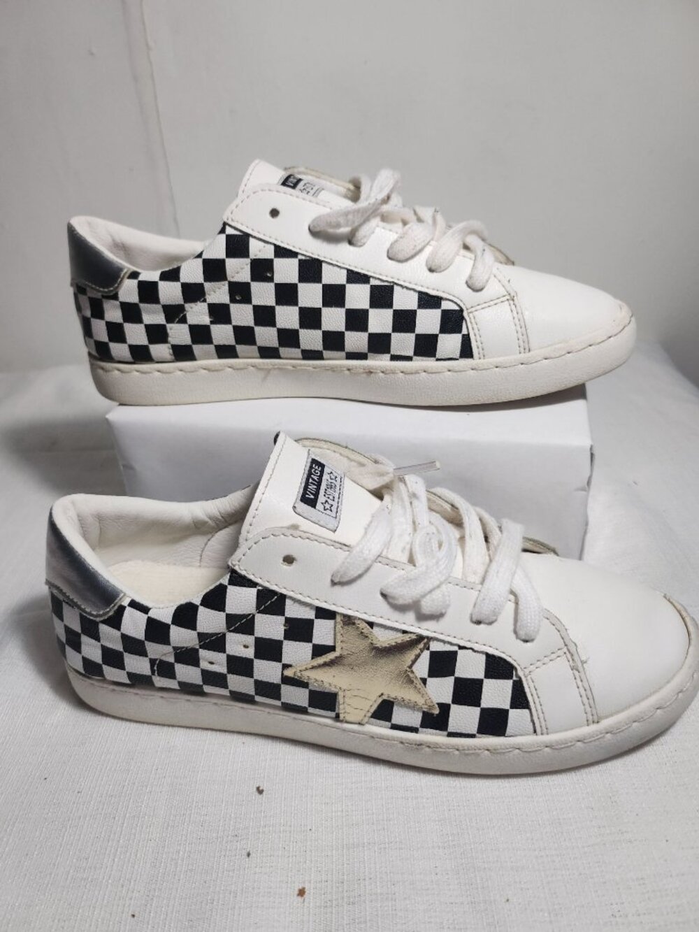 vintage 1965 Bianca Checkered Multi Sneakers White & Black Women`s 7.5
